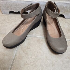 Clarks Collection Medora Ankle Strap Taupe Wedge Shoes